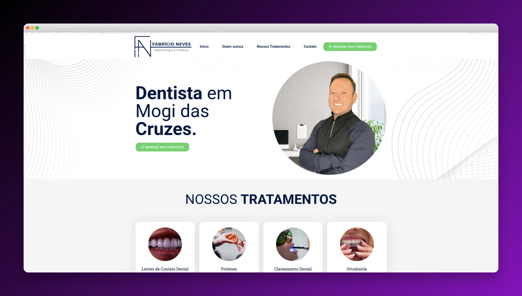 Dr. Fabrício Neves - Site de clínica odontológica com catálogo de tratamentos e depoimentos