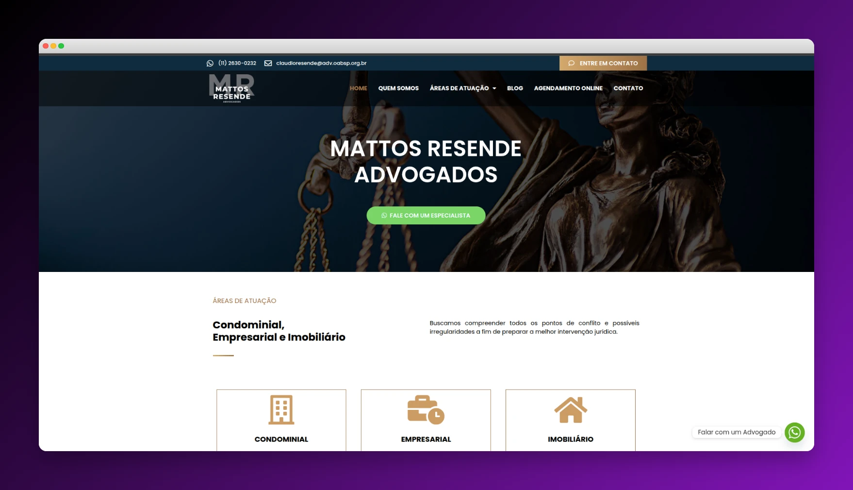 Mattos Resende Advogados - Site jurídico com agendamento online, blog e áreas de atuação