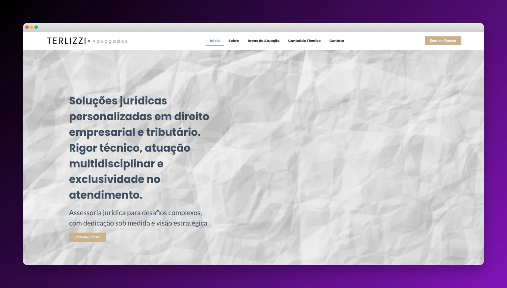 Terlizzi Advogados - Site jurídico empresarial com blog técnico e formulário de contato
